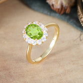 1.5 Carat Classic Halo Peridot Ring Oval Shaped Engagement Ring